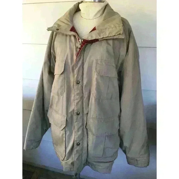 Woolrich Men's Large Field Coat/ Khaki 33801 red‎ plaid wool jacket outdoorsman - Picture 1 of 9